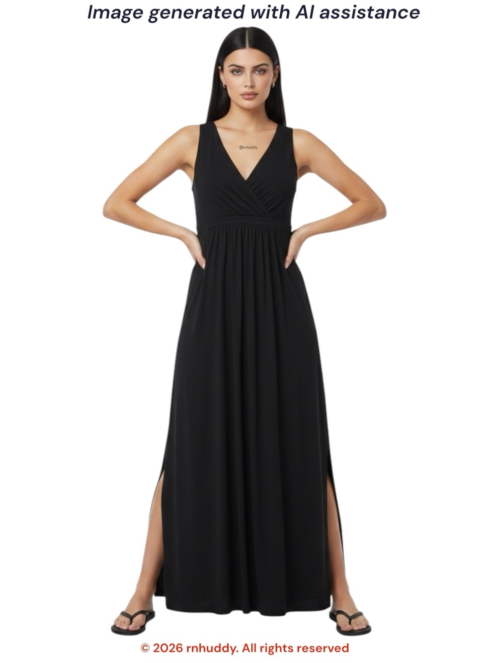 Matty M S black jersey knit maxi dress with side slits